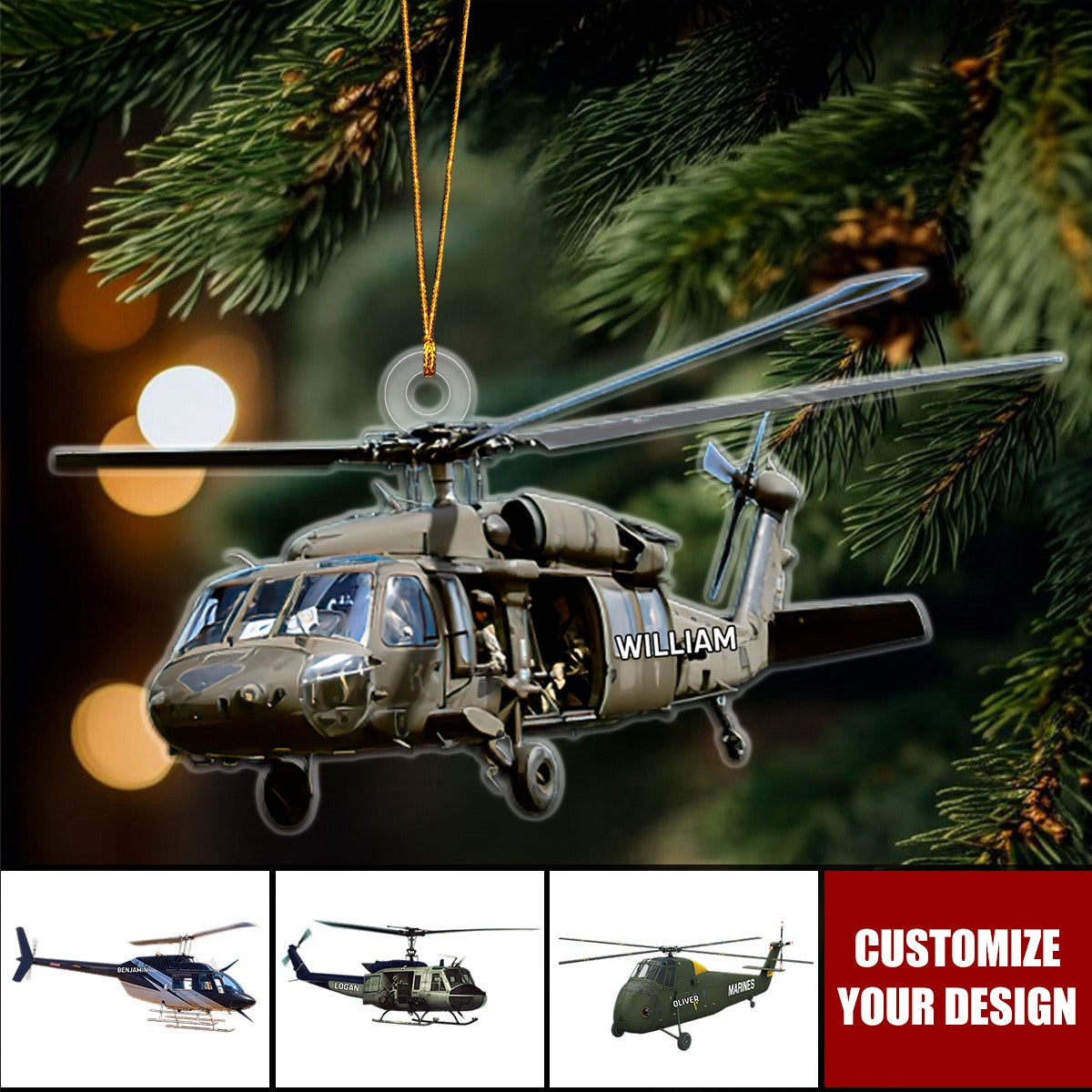 Veteran Helicopter - Personalized Acrylic Ornament, Christmas Tree Decor