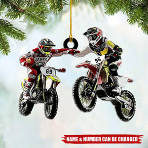 Personalized Couple Motocross Christmas Shaped Ornaments - Gift For Biker Lovers