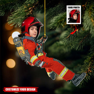 Firefighter Hanging - Personalized Acrylic Christmas Ornament, Gift for Firefighter