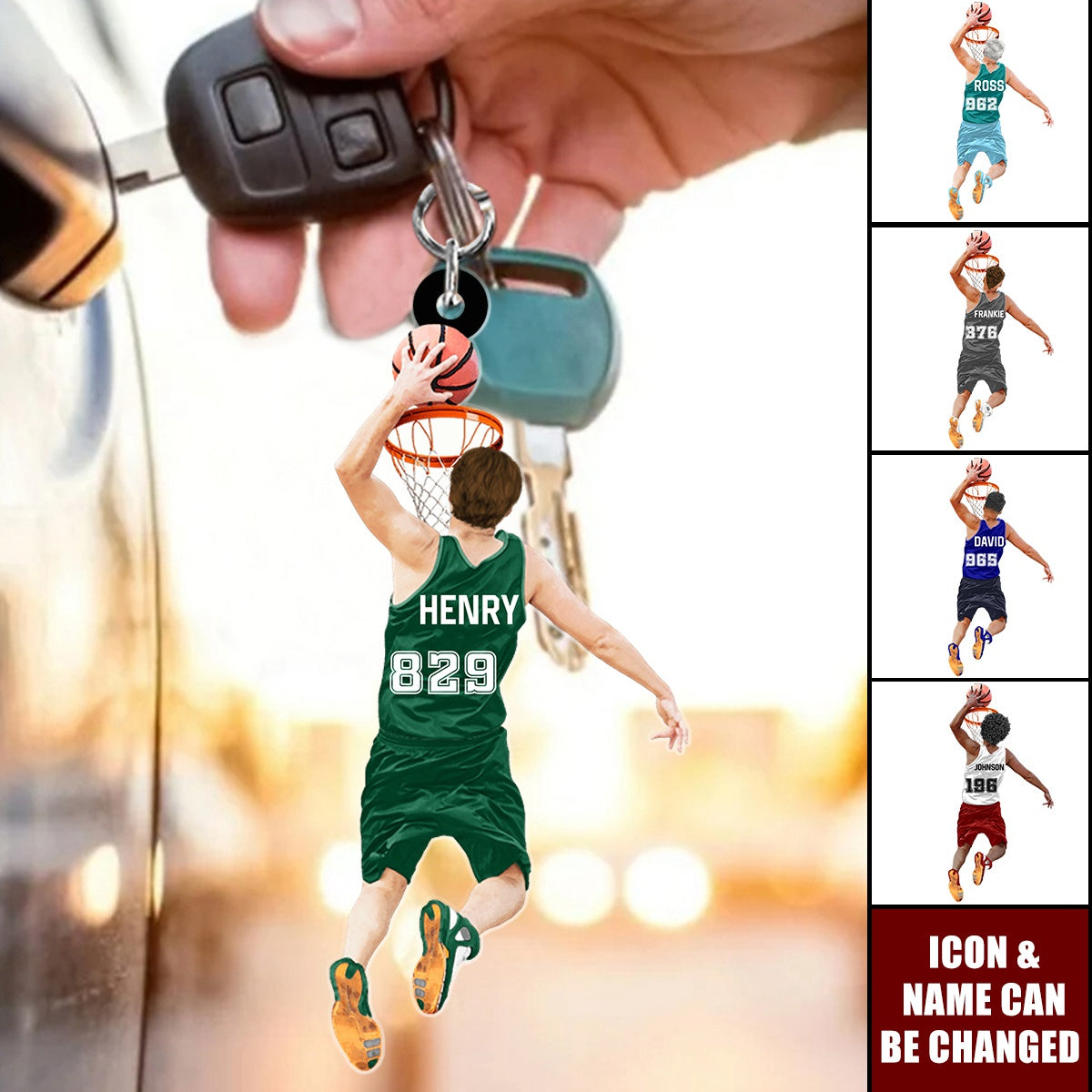 Basketball Player Jumping Dunking Personalized Acrylic Keychain - Christmas Gifts For Basketball Lovers