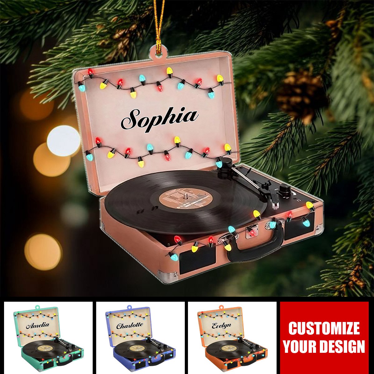 Vinyl Records Machine - Personalized Acrylic Christmas Ornament, Gift for Music Lover