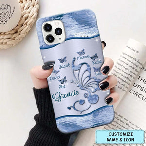 Grandma Butterfly With Kid Butterflies Fly Around Personalized Glass Phone Case