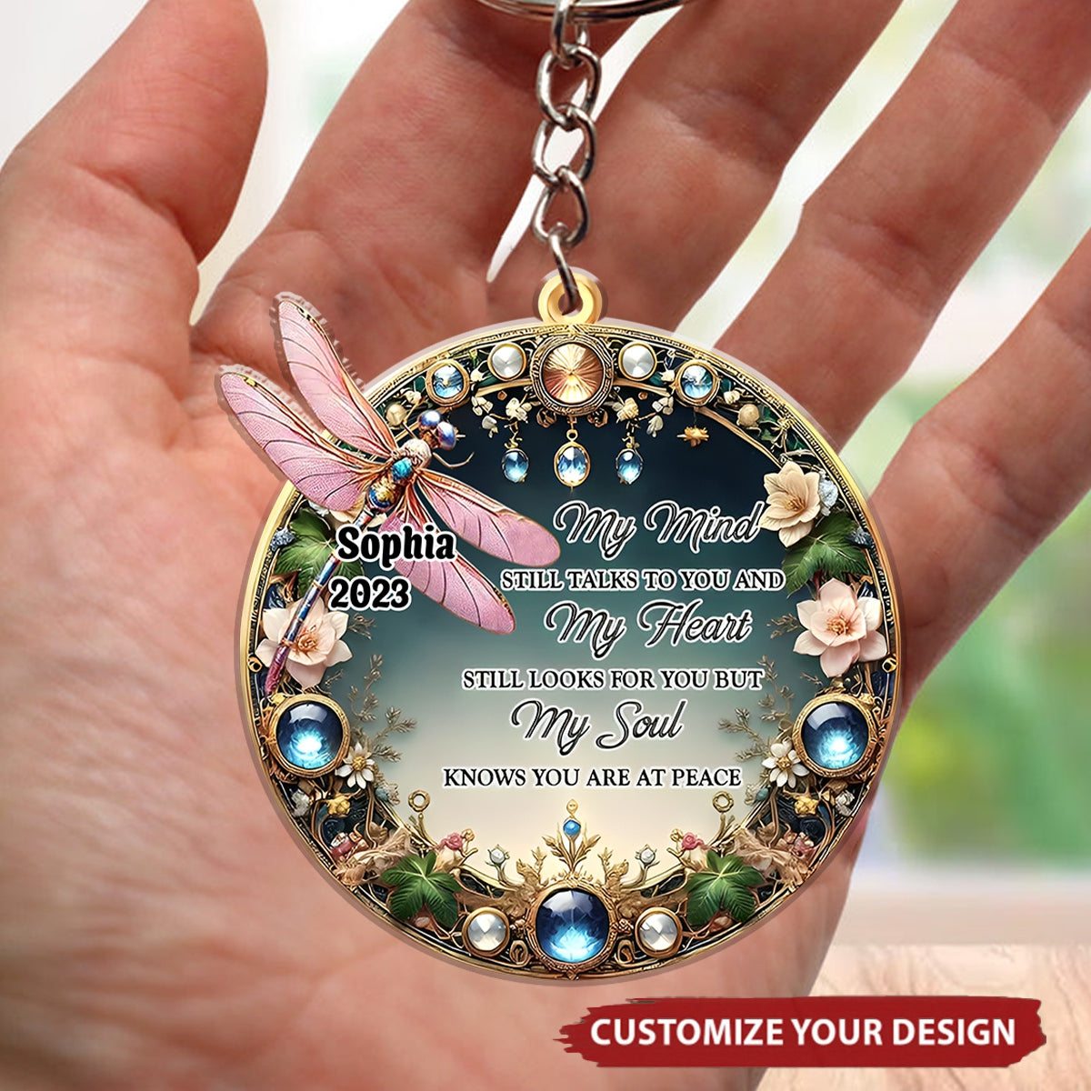 My Mind My Heart My Soul Dragonfly - Personalized Custom Keychain