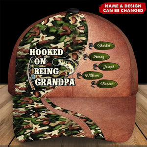 Hooked On Being Fishing Grandpa Personalized Classic Cap