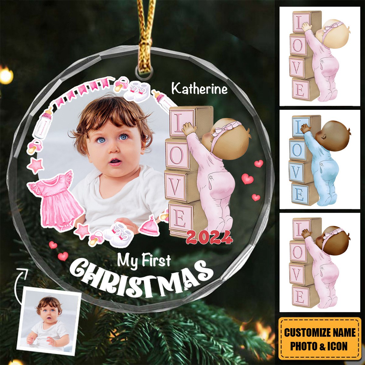 Gift For Baby First Christmas - Personalized Circle Glass Ornament