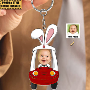 Custom Photo Funny Face Bunny Easter Gift - Personalized Easter Keychain