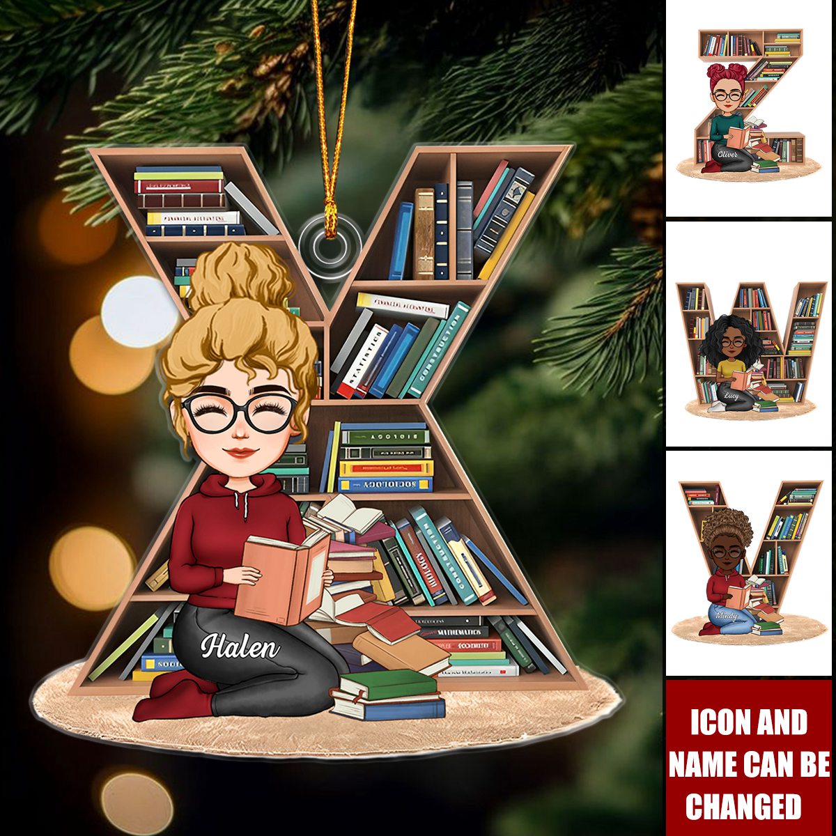 Custom Name Letter Gift For Book Lover Bookworm - Personalized Acrylic Ornament