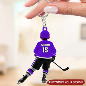 Personalized Kid Hockey Player Keychain, Hockey Uniform Keychain