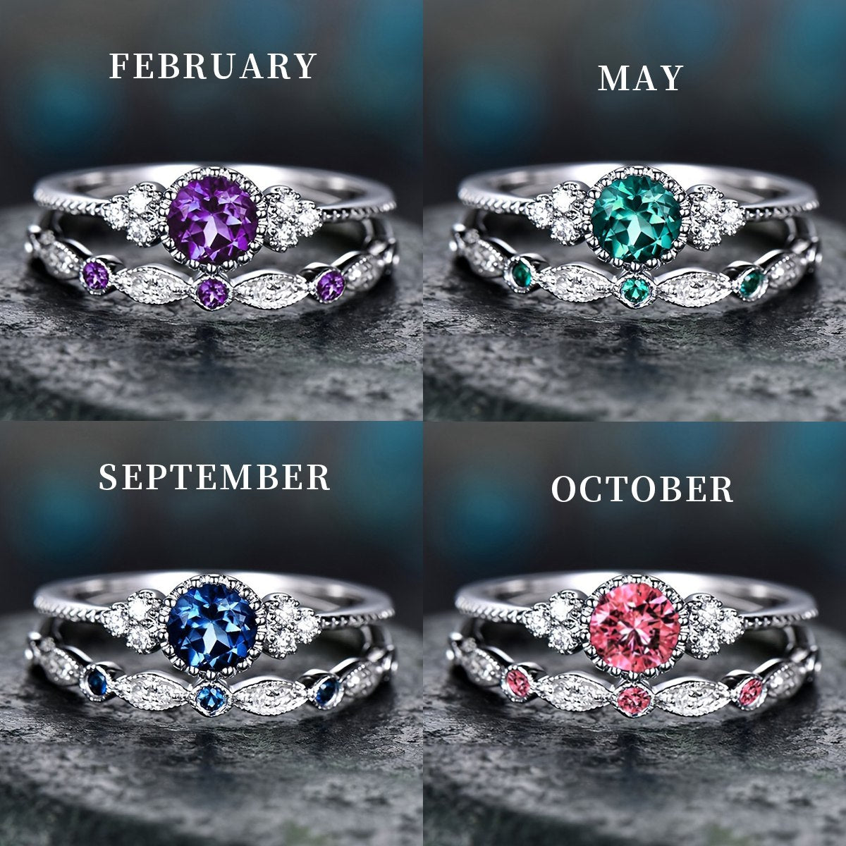 Elegant Stacking Personalized Birthstone Rings, Gift For Grandma Mom