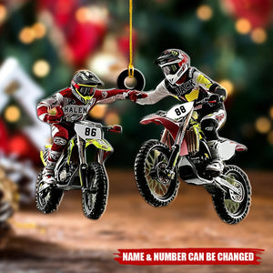 Personalized Couple Motocross Christmas Shaped Ornaments - Gift For Biker Lovers