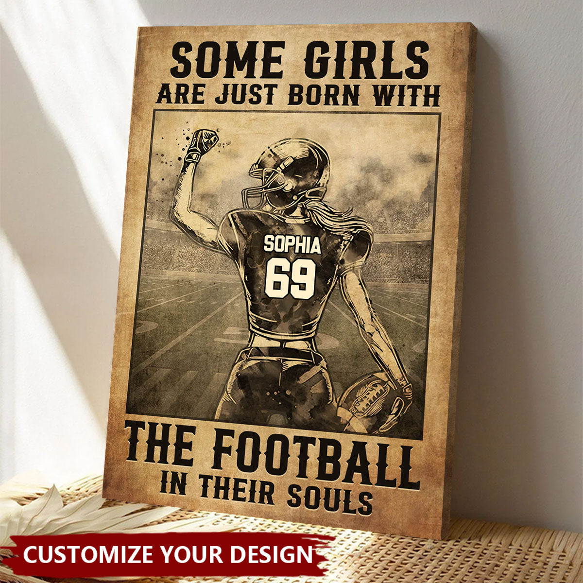 Train Hard - Football Personalized Vertical Poster