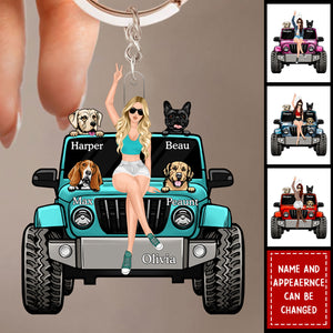 Personalized Gifts For Dog Lovers Keychain Travelling Girl With Her Dogs