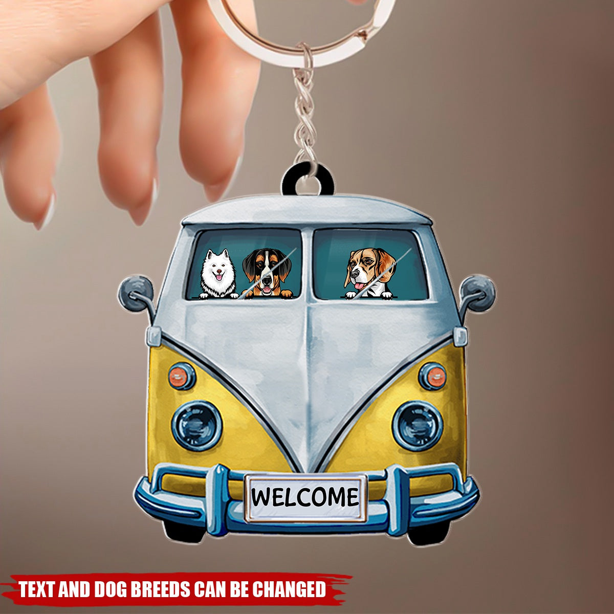 Personalized Colorful Camper Van Dog Camping Acrylic Keychain