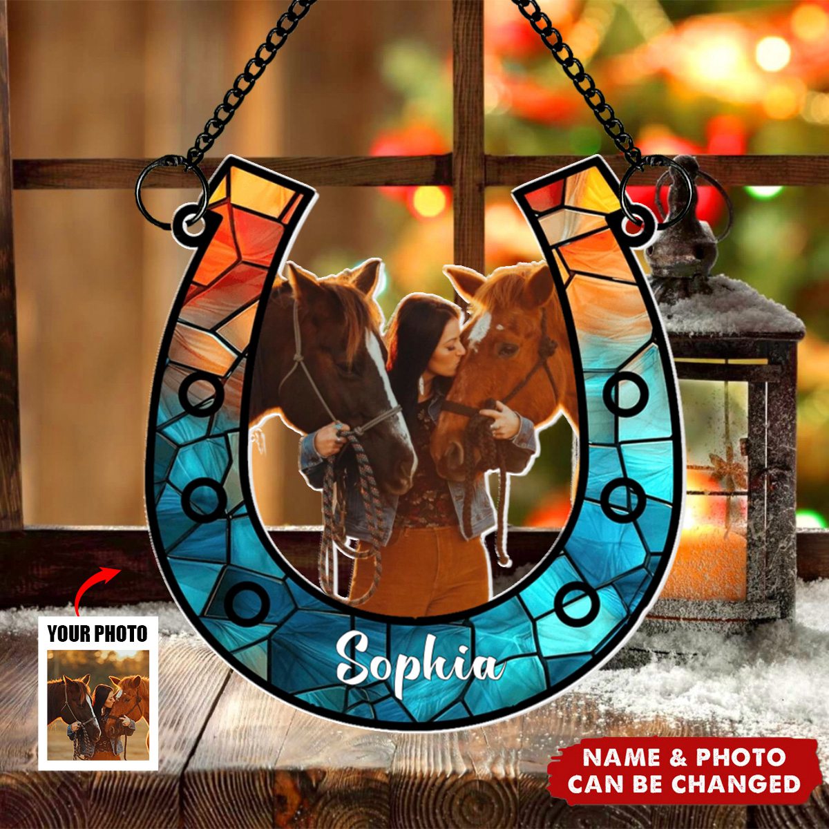 Personalized Custom Photo Gifts For Horse Lovers Suncatcher Ornament