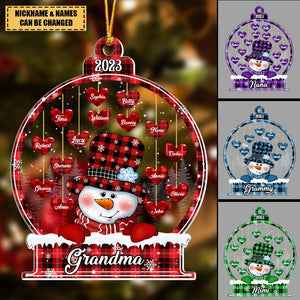 Sparkling Christmas Snowman Nana Mom Little Heart Kids In Snowball Personalized Ornament