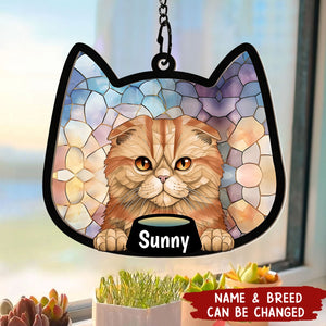 Stained Glass Cat - Personalized Window Hanging Suncatcher Ornament