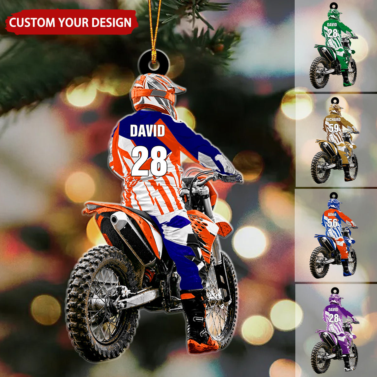 Motocross Racer Backview Personalized Ornament, Gift For Motocross Lovers