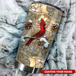 Stained Glass Cardinal Personalized Tumbler, Gift For Cardinal Lover