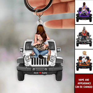 Couple Sitting Hugging Back View Personalized Off-road Keychain