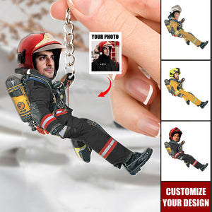 Firefighter Hanging - Personalized Acrylic Keychain, Gift for Firefighter