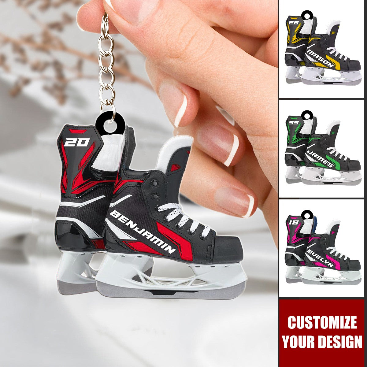 Ice Hockey Skates - Personalized Acrylic Keychain, Gift For Hockey Lovers