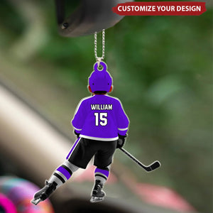 Personalized Kid Hockey Player Car Ornament, Hockey Uniform Car Ornament