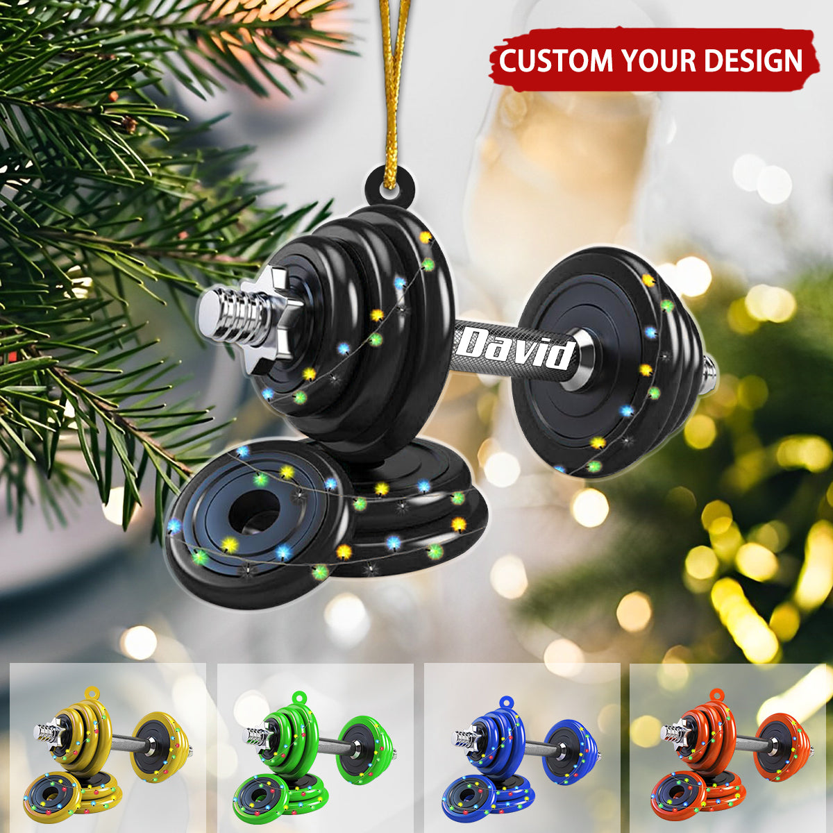 Dumbbell Personalized Christmas Ornament, Fitness Gifts for Gym Workout Enthusiasts Coach