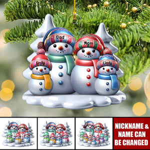 Winter Snowmen Happy Family Dad Mom Grandpa Grandma With Kids Personalized Acrylic Ornament