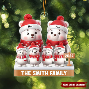 Personalized 3d Polar Bears Christmas Family Ornament