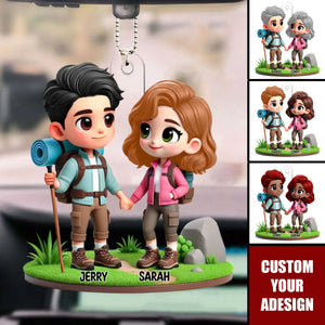 3D Cute Cartoon Hiking Couple Personalized Acrylic Ornament