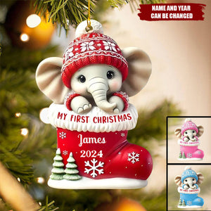 Personalized Elephant Baby First Christmas 3D Effect Ornament