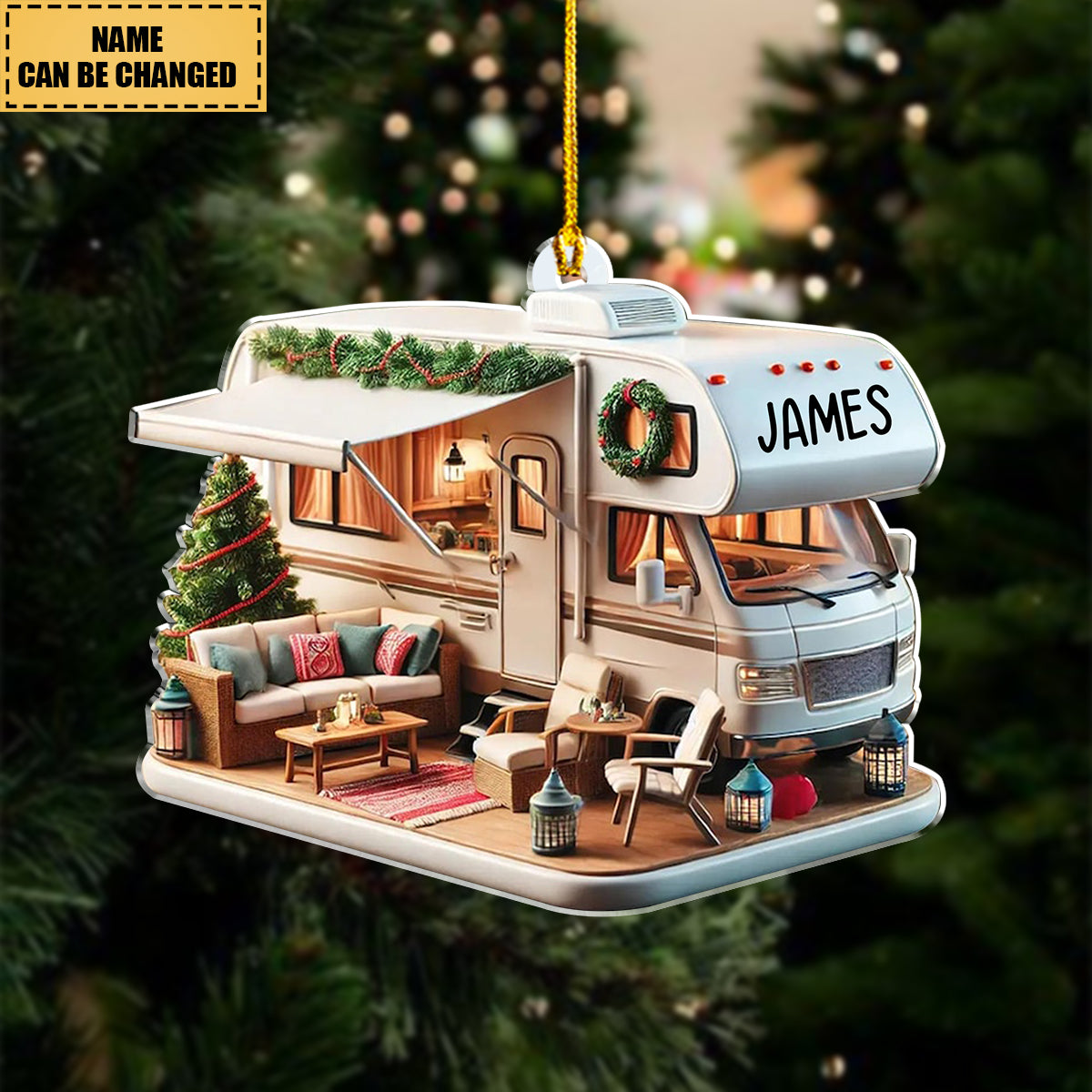 Personalized Travel Trailer Camping Christmas Acrylic Ornament,  Gift For Camper