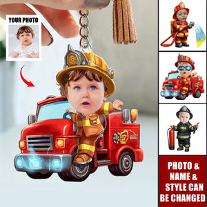 Funny Firefighter Kid Personalized Christmas Acrylic Keychain