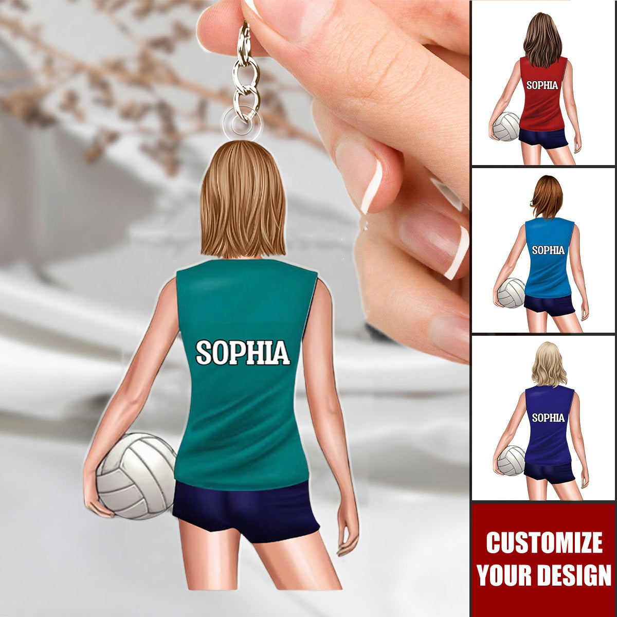 Custom Volleyball Player Keychain - Personalized Volleyball Lover Gift