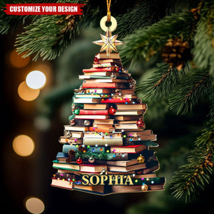 Personalized Christmas Book Tree Name Ornament - Custom Bookish Ornament