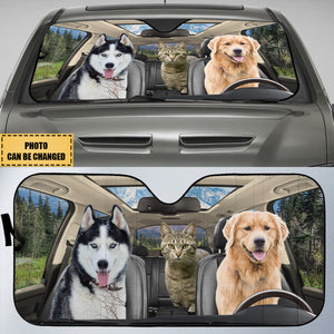 Custom Photo Have Fun Together - Dog & Cat Personalized Auto Windshield Sunshade, Car Window Protector