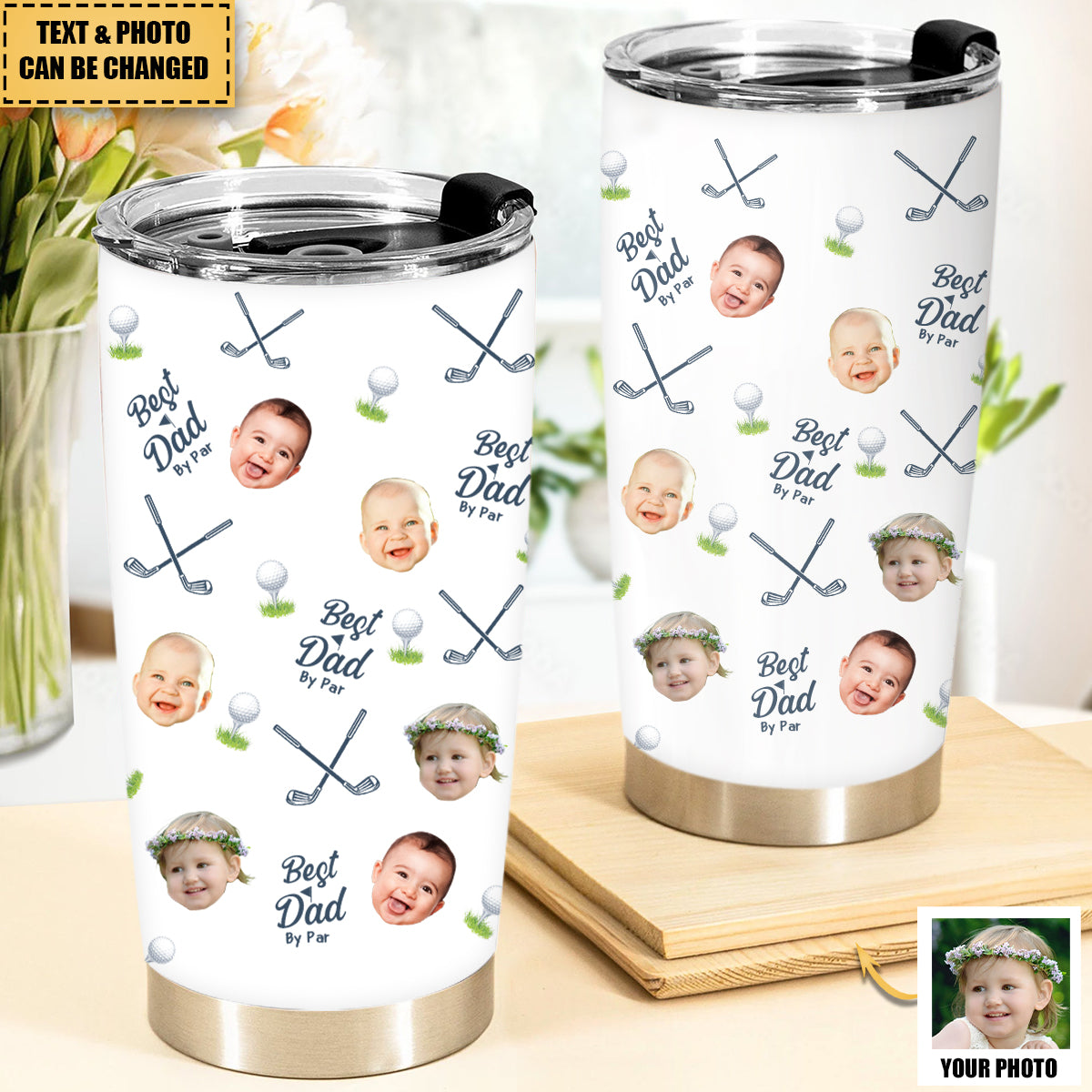 Best Dad By Par - Personalized Photo Tumbler