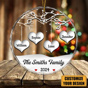 Personalized Christmas Gift For Family Tree Circle Glass Ornament