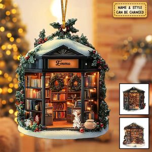 Cozy Bookstore In Christmas Holiday Personalized Shaped Ornament