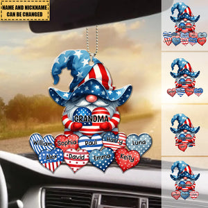 4th of July Dwarf Grandma With Sweetheart Grandkids Personalized Acrylic Car Ornament