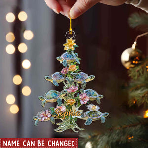 Personalized Sea Turtle Serenity Blossoming Ocean Tree Shaped Ornament