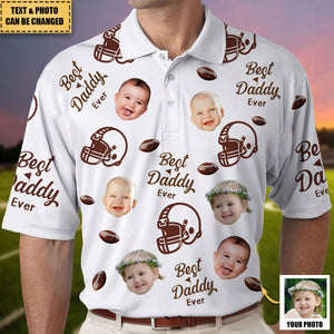 Best Daddy Ever - Personalized Photo Football Polo Shirt