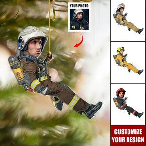 Firefighter Hanging - Personalized Acrylic Christmas Ornament, Gift for Firefighter