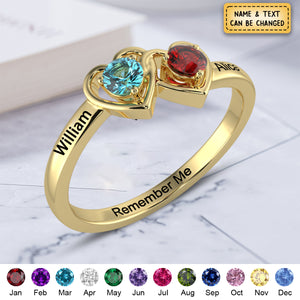 Personalized Double Interlocked Brithstone Hearts Promise Ring For Couples