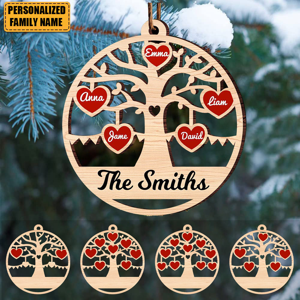 Christmas Family Tree of life with Sweet Heart Members Personalized Ornament