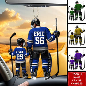 Dad And Son Ice Hockey Personalized Acrylic Car Ornament - Gift For Hockey Lover