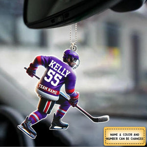 Loving Ice Hockey Personalized Name Shaped Car Ornament