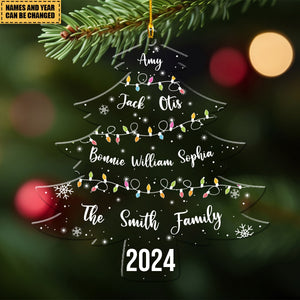 Christmas Tree Custom Family Names And Led Lights - Personalized Acrylic Ornament