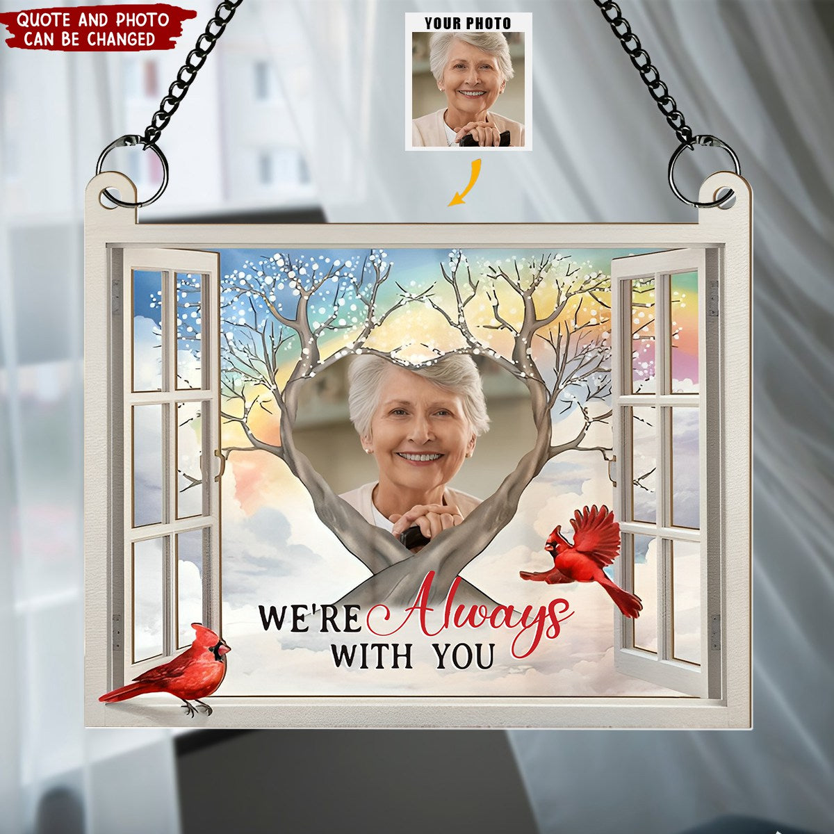 I'm Always With You Memorial Gift - Personalized Window Hanging Suncatcher Photo Ornament