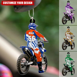 Motocross Racer Backview Personalized Car Ornament, Gift For Motocross Lovers